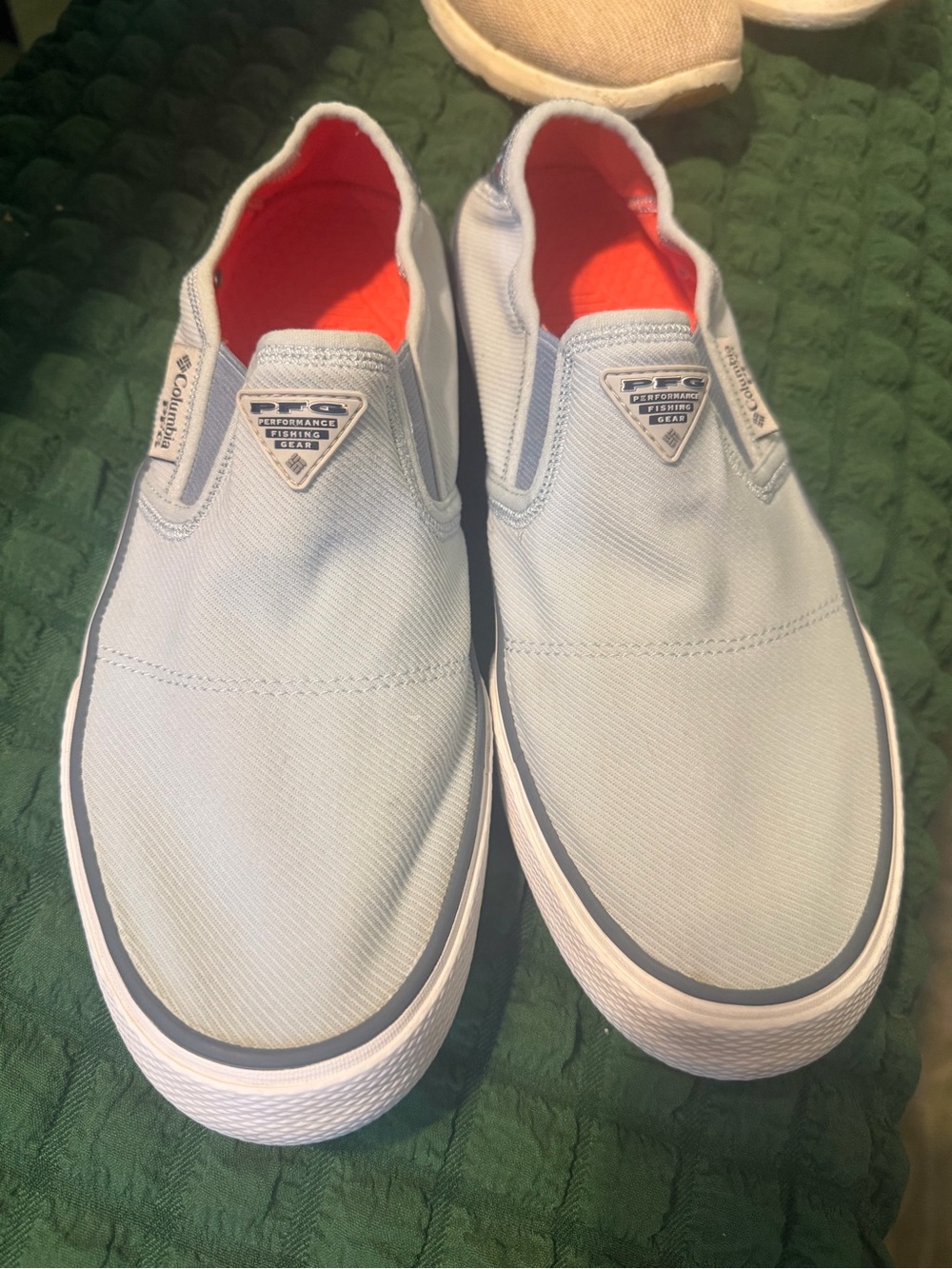 Columbia Light Blue Slip-On Loafers with Bright Orange Lining